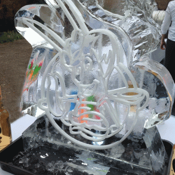 Close-up of the Crawfish Vodka Luge from Passion for Ice